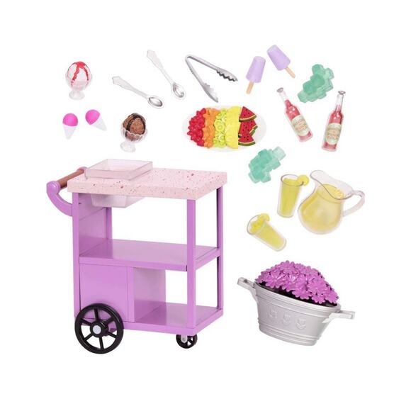 Our Generation Patio Treats Trolley Food Accessory Set Cart Ice Cream 8” Tall - Picture 2 of 4